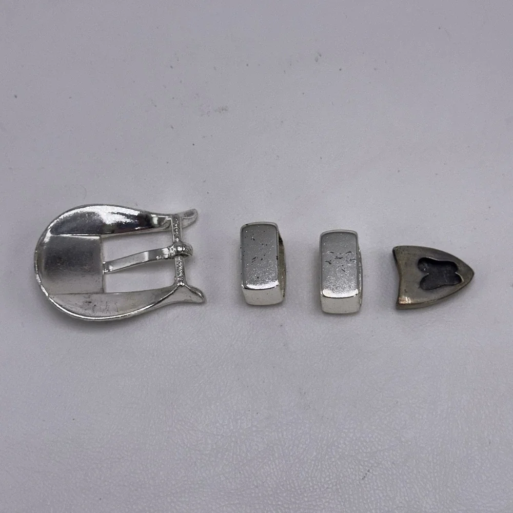 Vintage Western Ranger Belt Buckle Set 4 Pc Sunburst Silver Tone Taiwan ROC 3/4